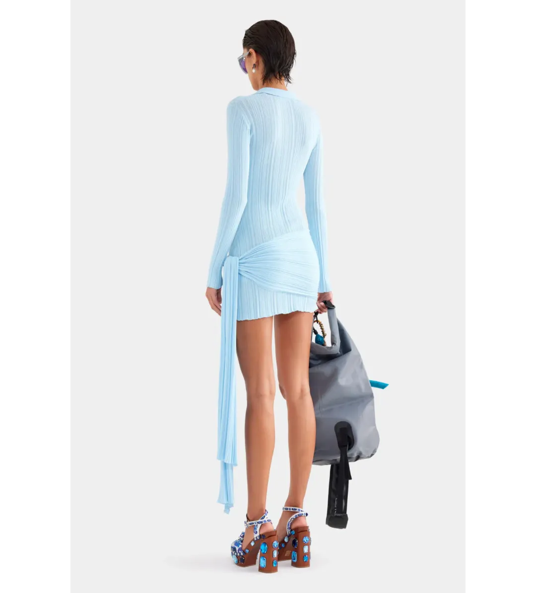 Venroy Collared Knit Mini Dress Powder Blue Size S/AU 8 for rent on The Volte - main image