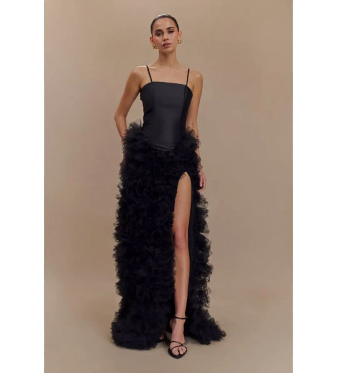 Meshki Magnolia Tiered Tulle Ruffle Dress Black Size M/Au 10 for rent on The Volte - main image