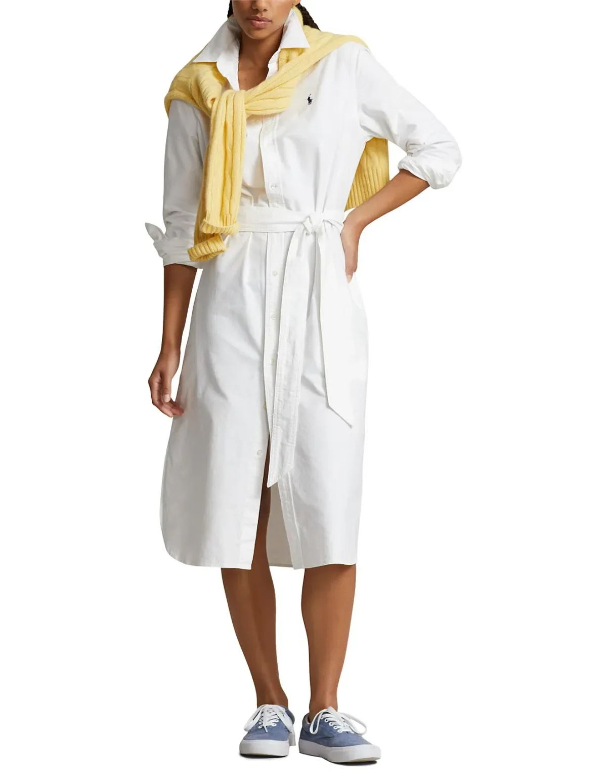 Ralph Lauren Belted Cotton Oxford Shirtdress Midi White Size AU 14 - Image 1