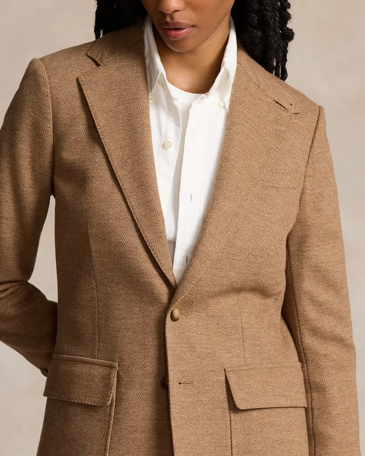 Ralph Lauren Wool-cotton Blazer Tan Herringbone Size AU 10 - Image 2