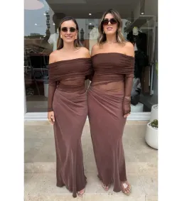 Benni Yasmin Off Shoulder Dress in Chocolate Size AU 8 for rent on The Volte - image 3