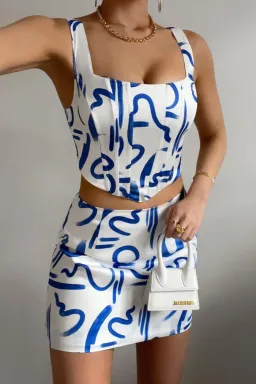 Runaway the Label Rowena Corset Top and Mini Skirt Set York Blue Size 16 for rent on The Volte - image 2