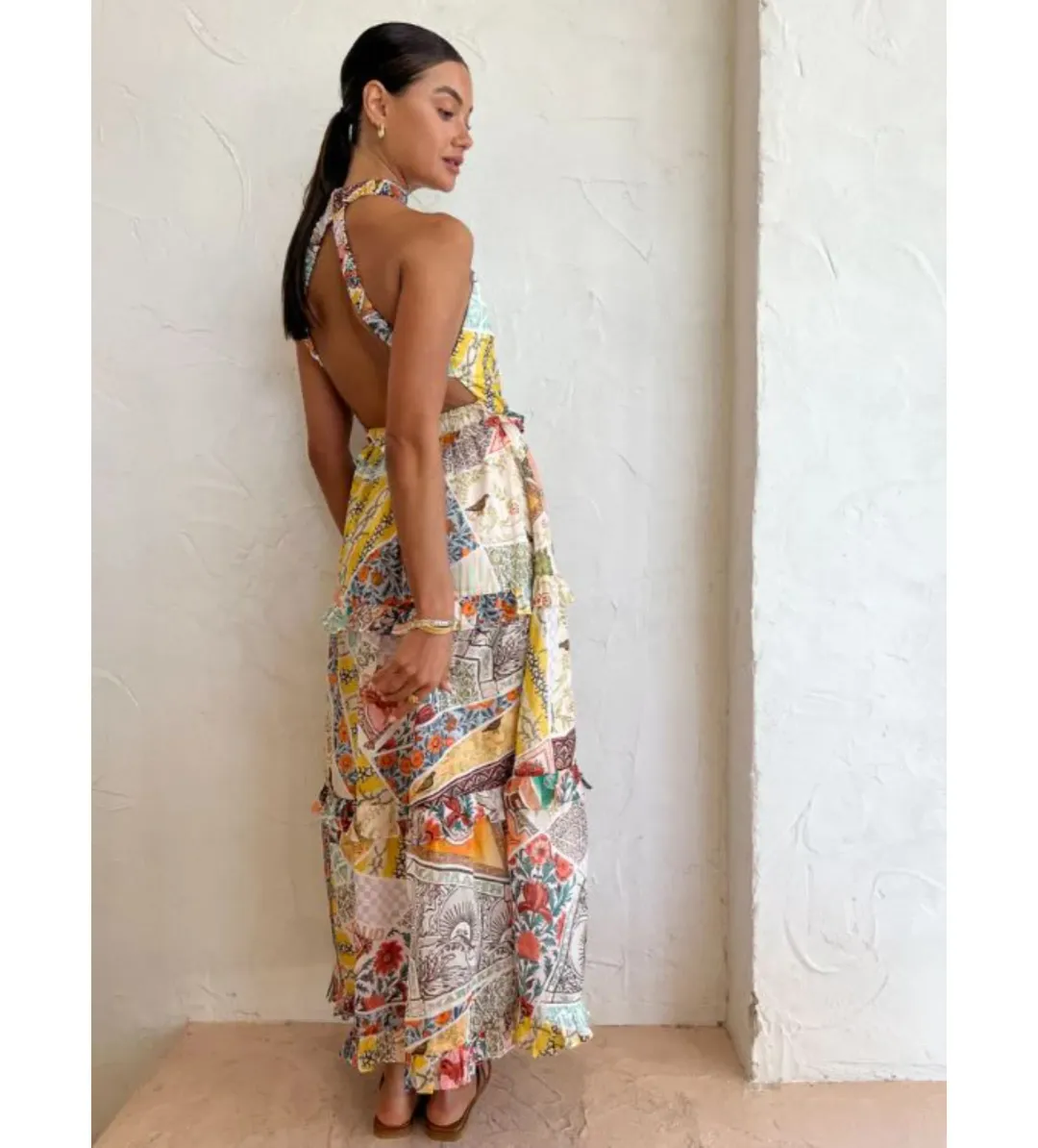 Kate Ford Zellejie Long Layered Maxi Dress Multi Print Size AU 6 for rent on The Volte - main image