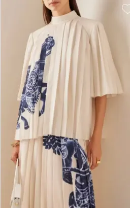 Alemais Rider Pleated Blouse Size AU 10 and Skirt Size AU 10 Set White Blue Print for rent on The Volte - image 3