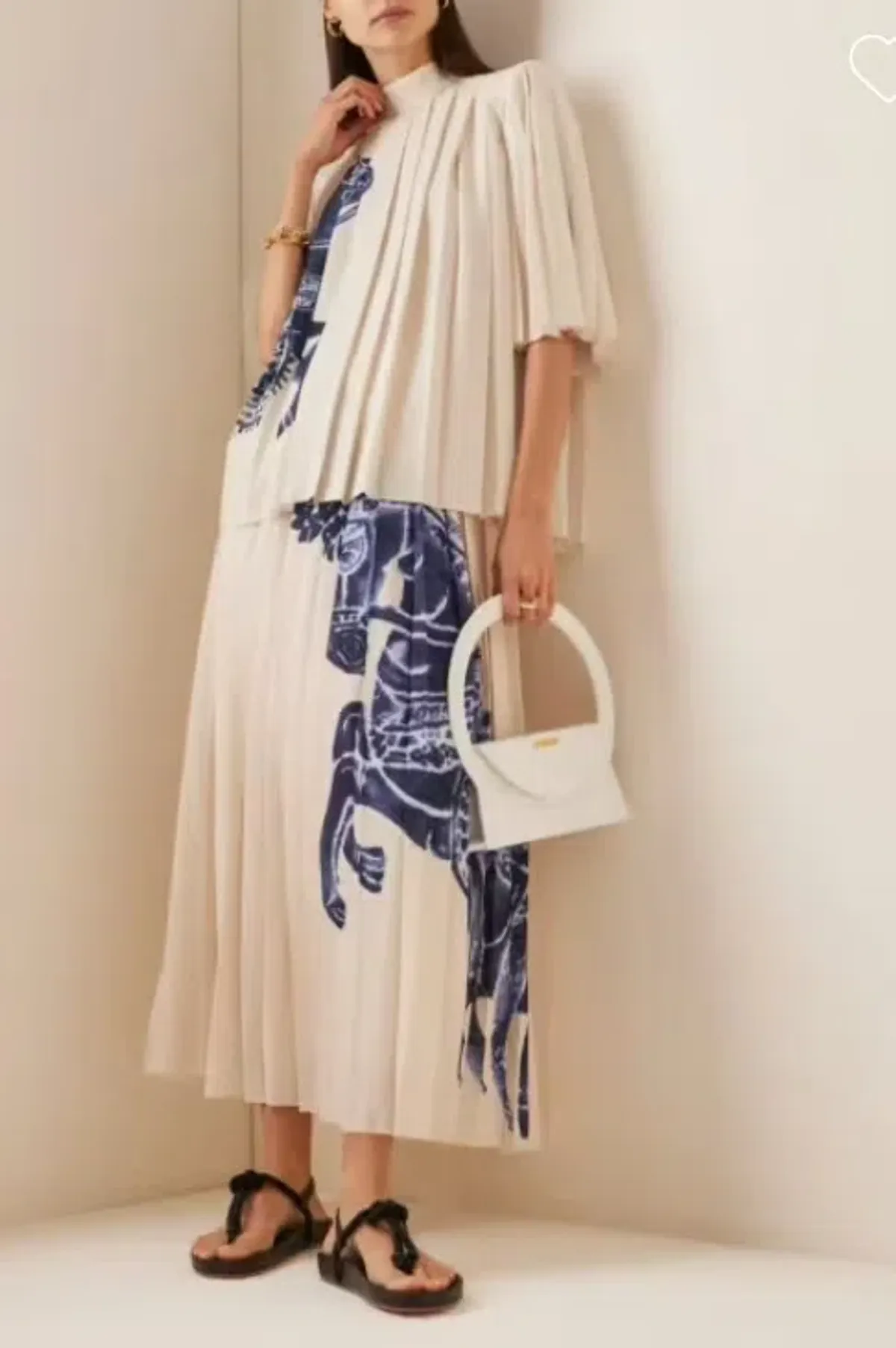 Alemais Rider Pleated Blouse Size AU 10 and Skirt Size AU 10 Set White Blue Print - Image 1