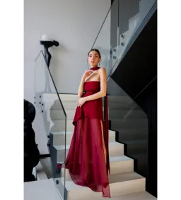 Matters Store Monaco Maxi Dress with Scarf Burgundy Size AU 8 for rent on The Volte - image 3