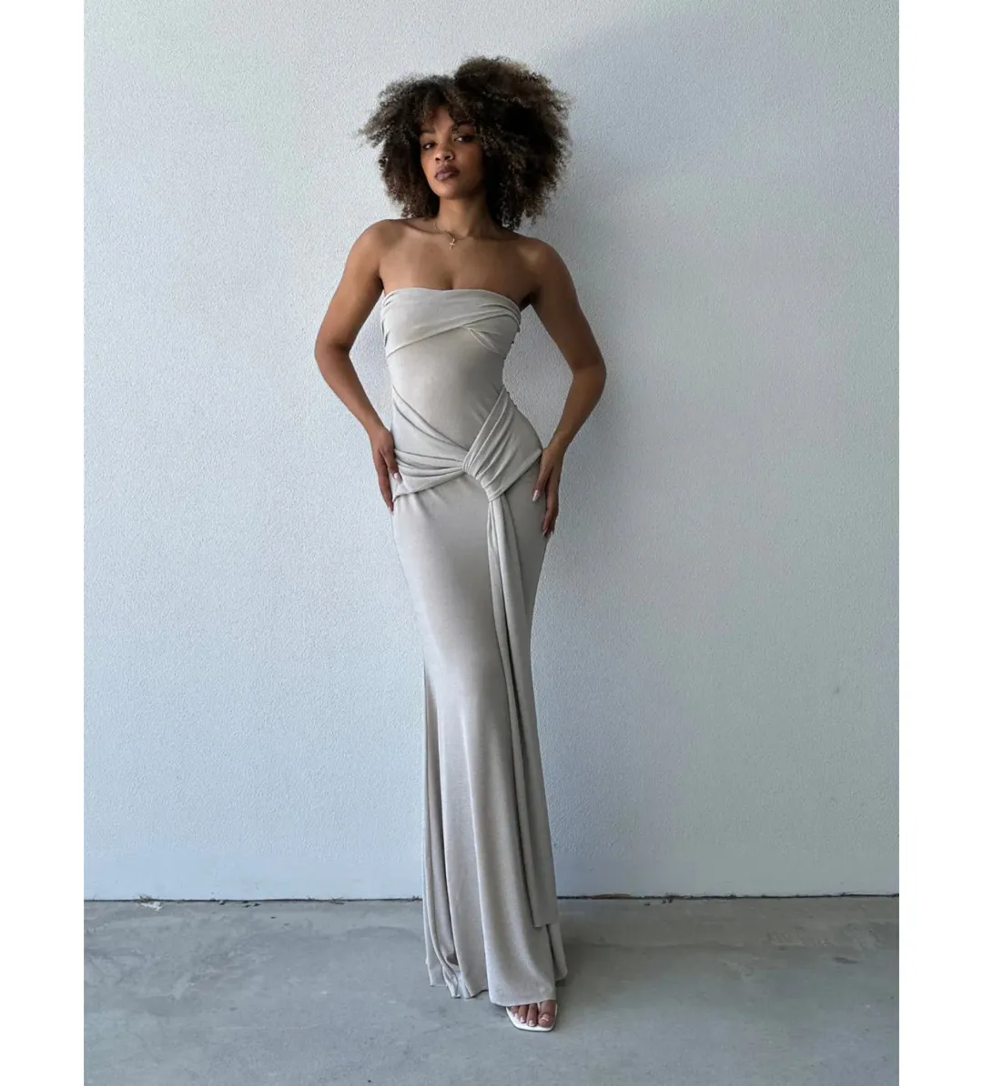 Lexi Tiffany Maxi Dress Champagne Size AU 6 for rent on The Volte - main image