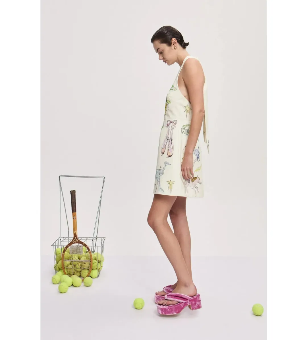 Alemais Court Mini Dress Cream Print Size AU 10 for rent on The Volte - main image