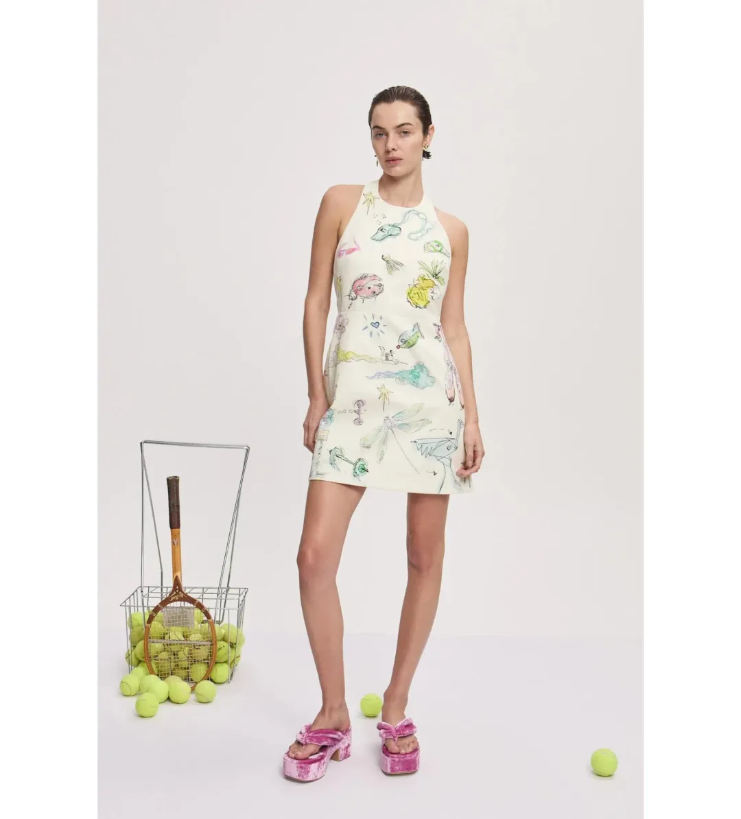 Alemais Court Mini Dress Cream Print Size AU 10 for rent on The Volte - main image