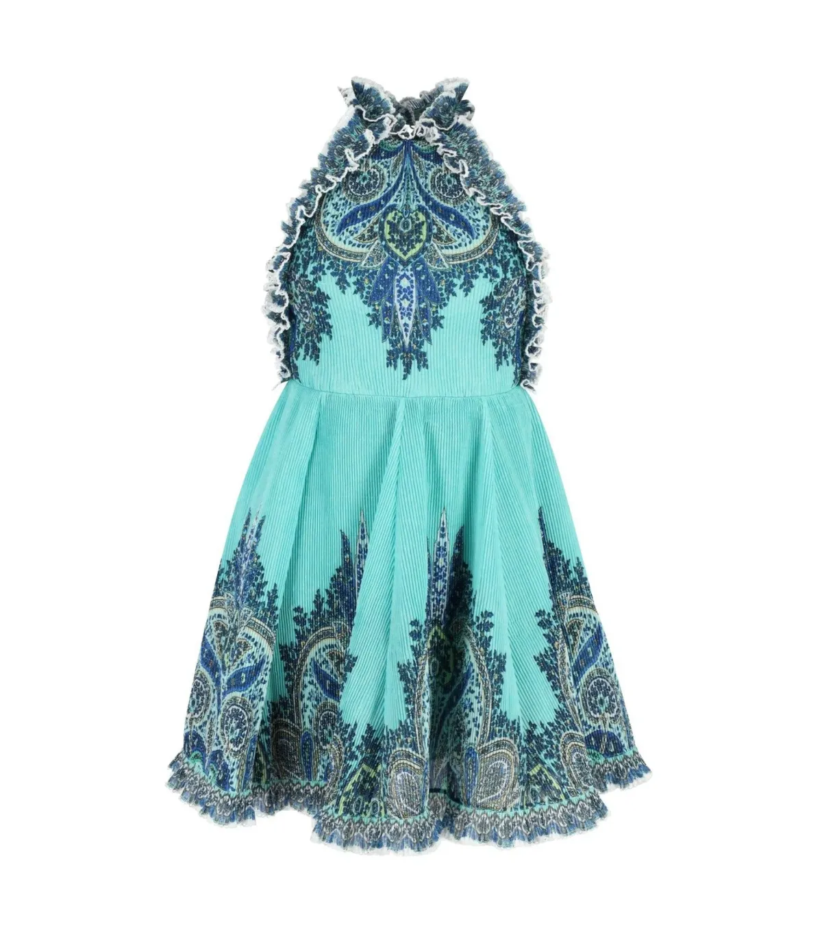 Zimmermann Moncur Ruffle Neck Mini Dress Pinafore Aqua Paisley Size 0P / AU 6 - Image 3