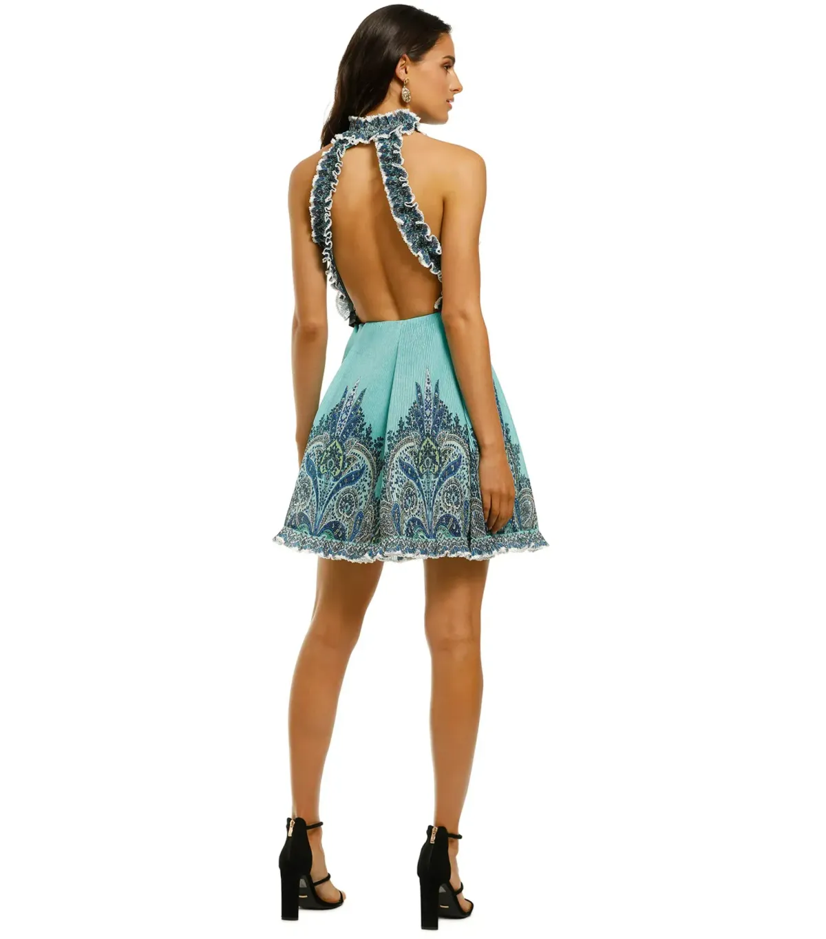 Zimmermann Moncur Ruffle Neck Mini Dress Pinafore Aqua Paisley Size 0P / AU 6 - Image 2