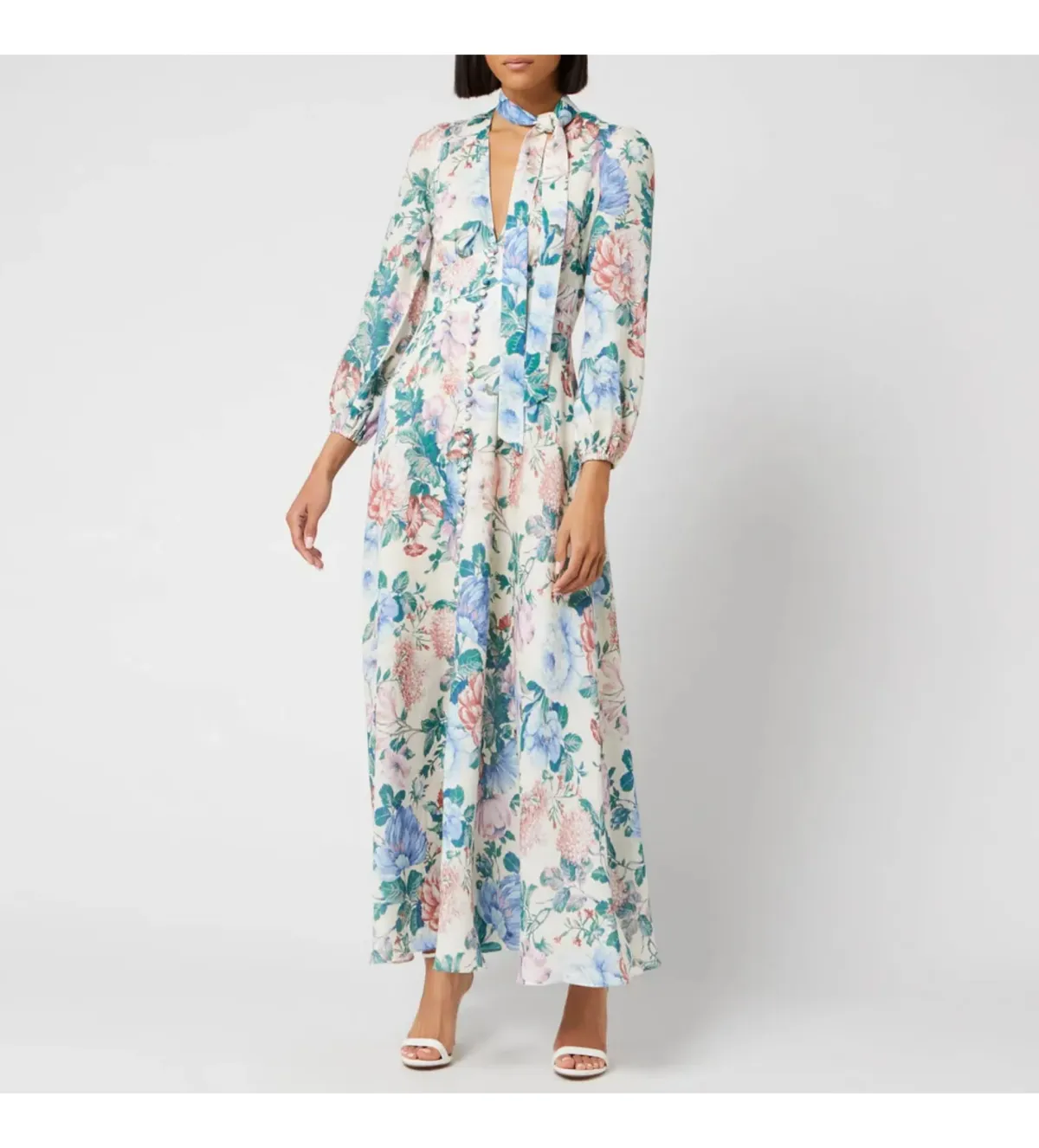 Zimmermann Verity Plunge Long Dress Cream Floral Size 0/Au 8 - Image 1