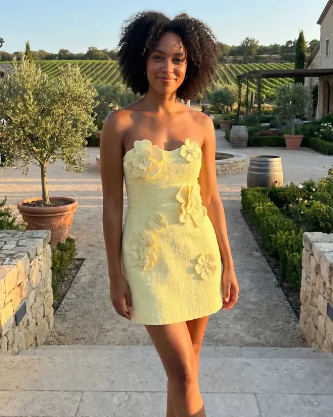 Leo Lin Rosario Tweed Petal Bustier Mini Dress Sorbet Yellow Size 10 for rent on The Volte - main image