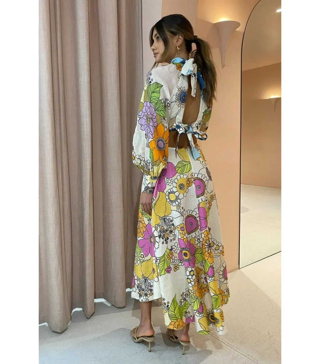 Alemais Farrah Cut Out Midi Dress Floral Size AU 12 for rent on The Volte - main image