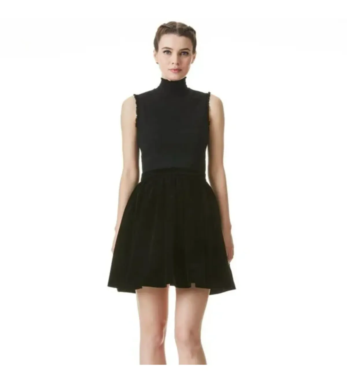 Alice & Olivia Barrett Shirred Crepe and Velvet Mini Dress Size AU 12 - Image 1
