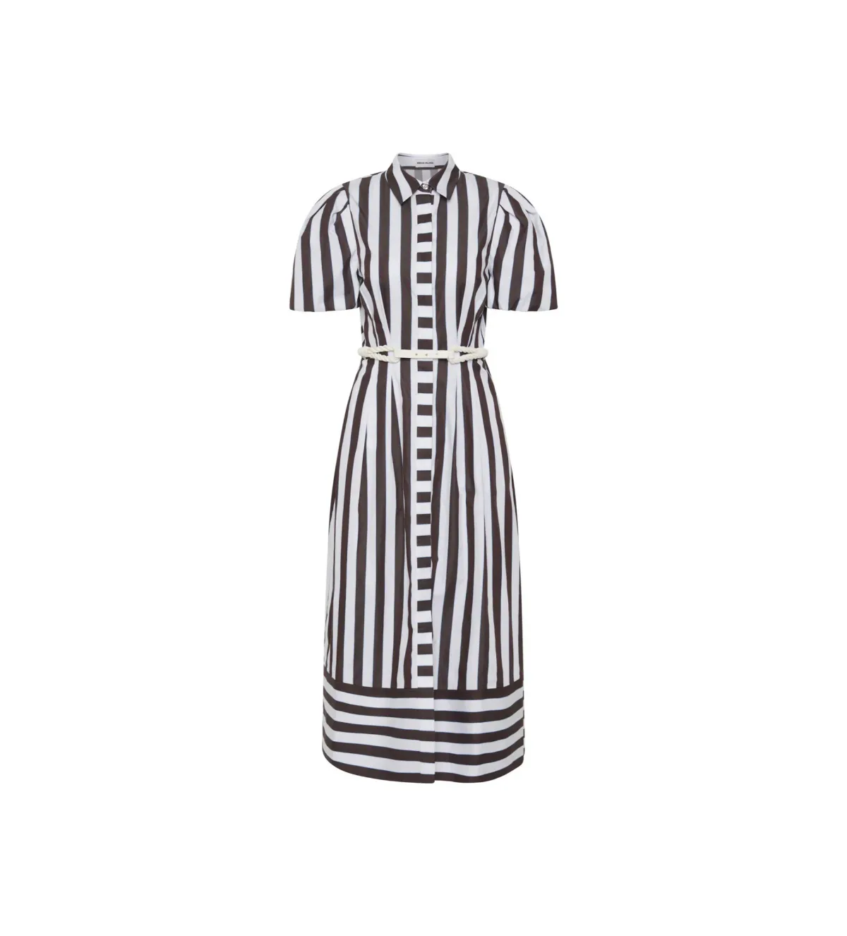 Rebecca Vallance Pippa Puff Sleeve Midi Dress Chocolate Ivory and Light Blue Stripe Print Size 18 - Image 3
