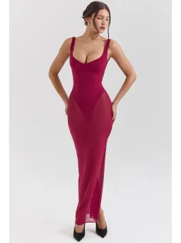 House of CB Robina Stretch Mesh Maxi Dress Wine Size S / AU 8 for rent on The Volte - image 3