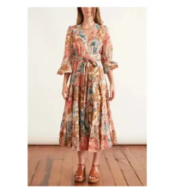 Zimmermann Cassia Patch Wrap Midi Dress Floral Size 0 / Au 8 for rent on The Volte - image 1