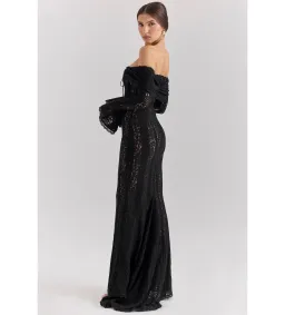 House of CB Belle Off Shoulder Floral Lace Maxi Dress Black Size AU 14 for rent on The Volte - image 3