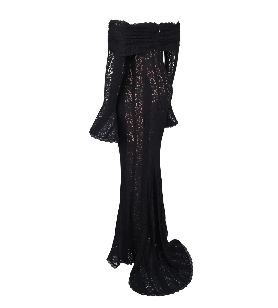 House of CB Belle Off Shoulder Floral Lace Maxi Dress Black Size AU 14 for rent on The Volte - main image