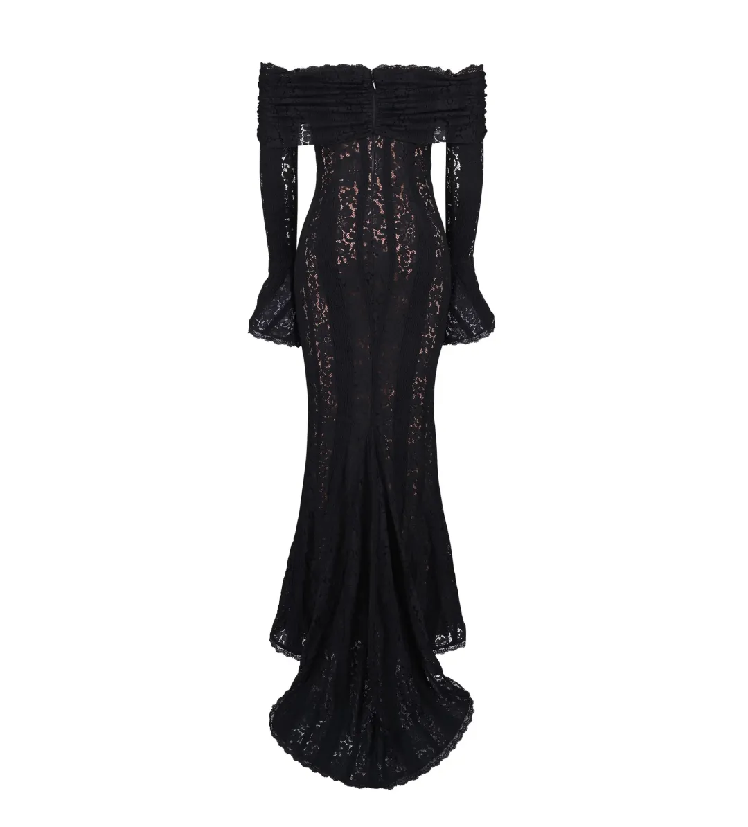 House of CB Belle Off Shoulder Floral Lace Maxi Dress Black Size AU 14 for rent on The Volte - main image