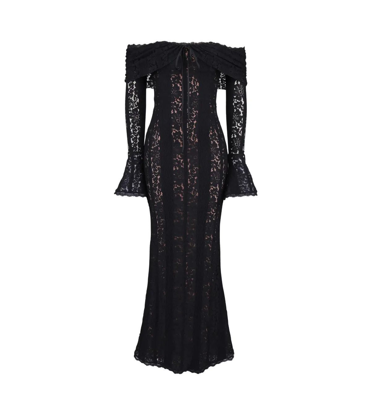 House of CB Belle Off Shoulder Floral Lace Maxi Dress Black Size AU 14 - Image 6