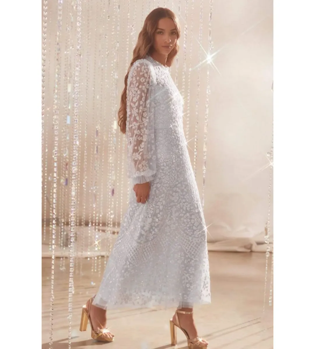 Needle and Thread The Seren Long Sleeve Ballerina Dress in Ice Blue Size 14 for rent on The Volte - main image