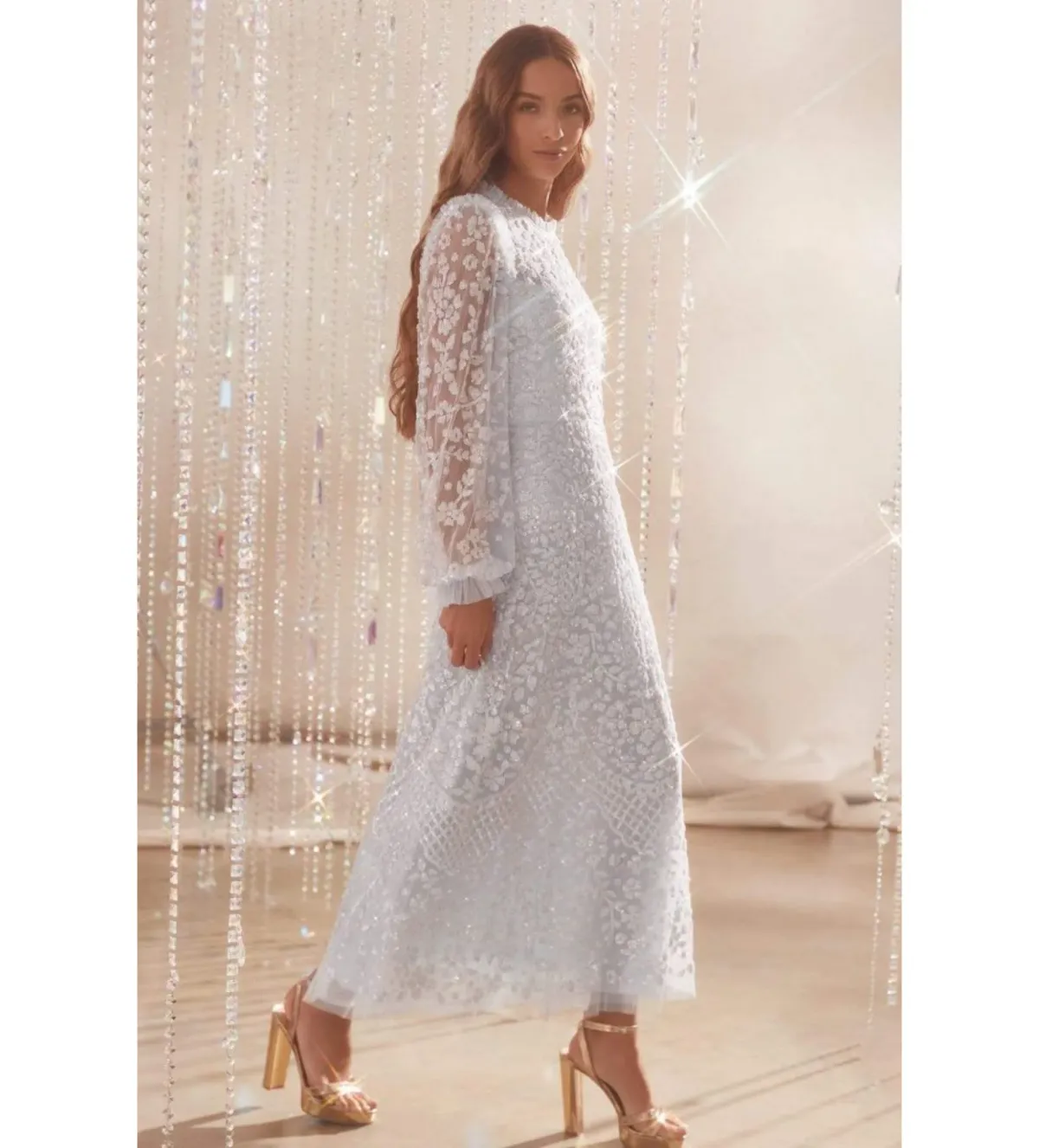 Needle and Thread The Seren Long Sleeve Ballerina Dress in Ice Blue Size 14 - Image 1