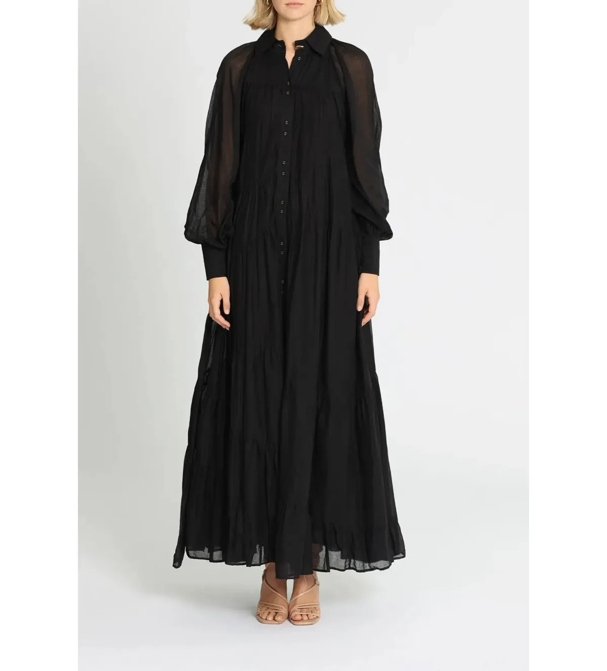 AJE Musing Smock Maxi Dress Black Size 8 for rent on The Volte - main image