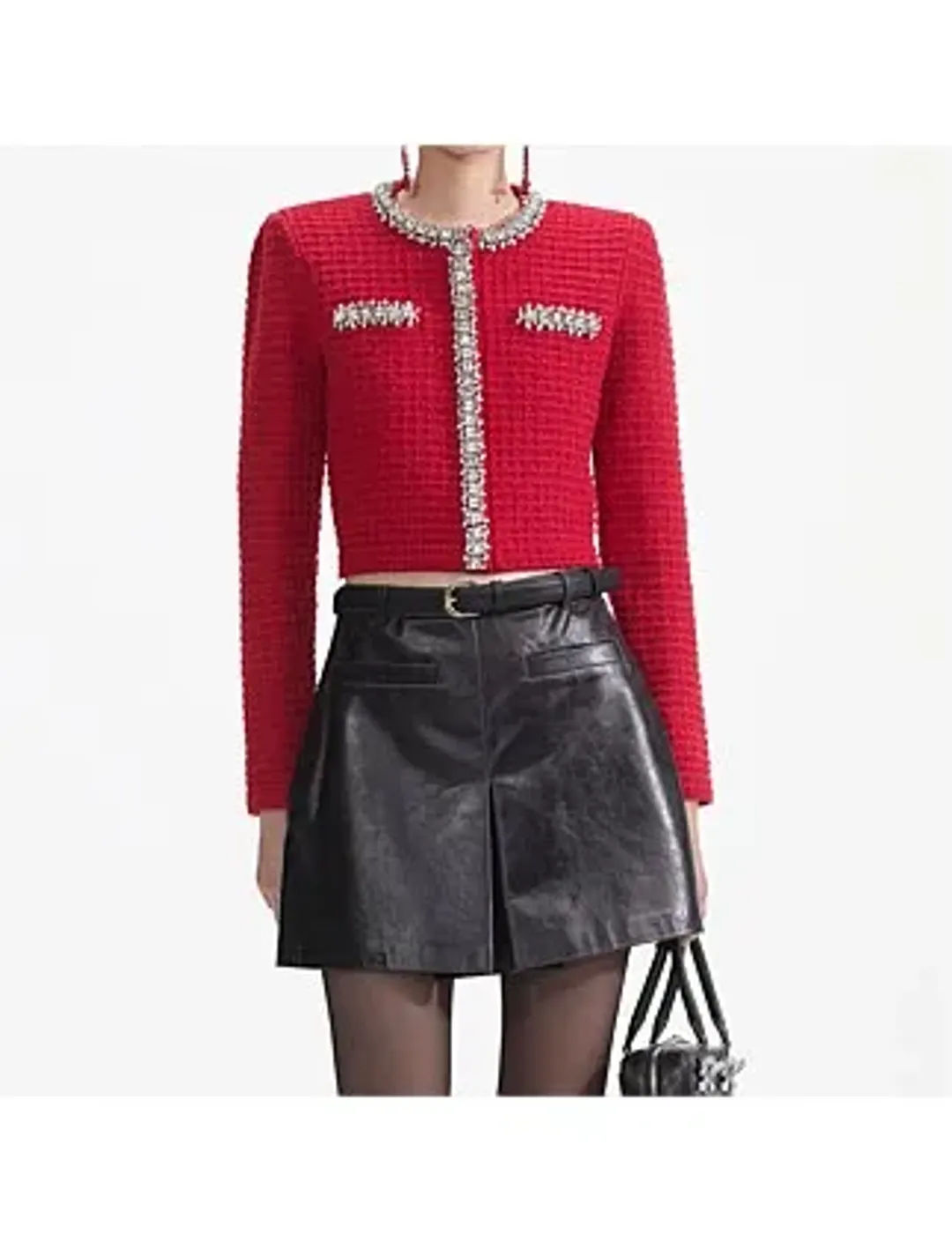 Self Portrait Textured Knit Cardigan Red Size AU 6 for rent on The Volte - main image