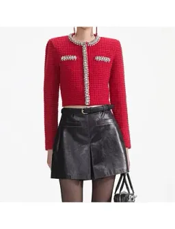 Self Portrait Textured Knit Cardigan Red Size AU 6 for rent on The Volte - image 2