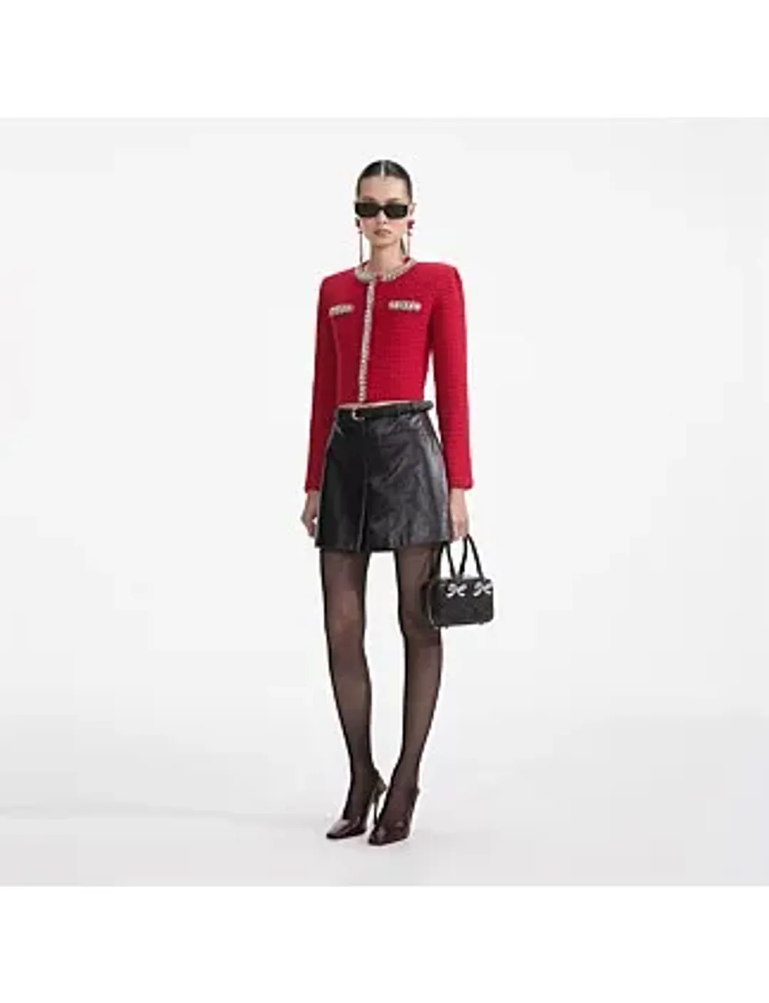 Self Portrait Textured Knit Cardigan Red Size AU 6 for rent on The Volte - main image