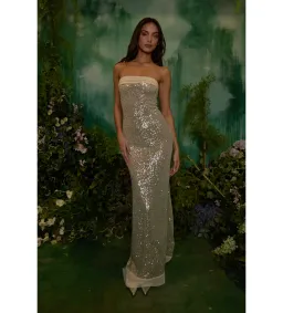 Fait Par Foutch Elizabeth- Diamond Soft Stretch sequin dress in Beige Size AU 8 for rent on The Volte - image 3