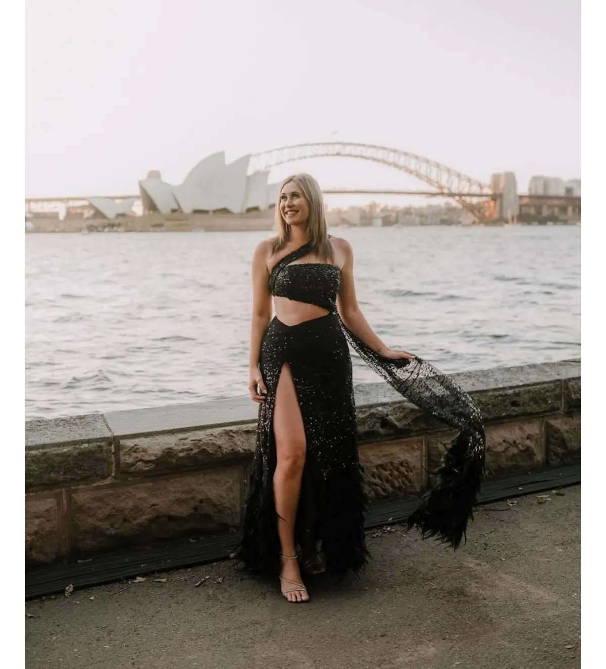 Alamour The Label Delphie Beaded Feather Gown in Black Size XXS / AU 4 - Image 1