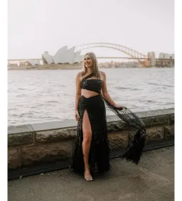 Alamour The Label Delphie Beaded Feather Gown in Black Size XXS / AU 4 for rent on The Volte - image 1