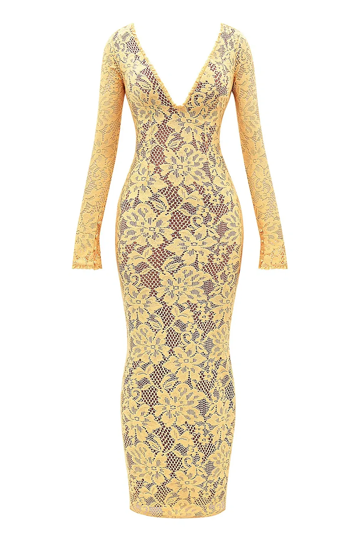 House Of CB Indiana Plunge Lace Maxi Dress Apricot Yellow Size XS / AU 6 - Image 4