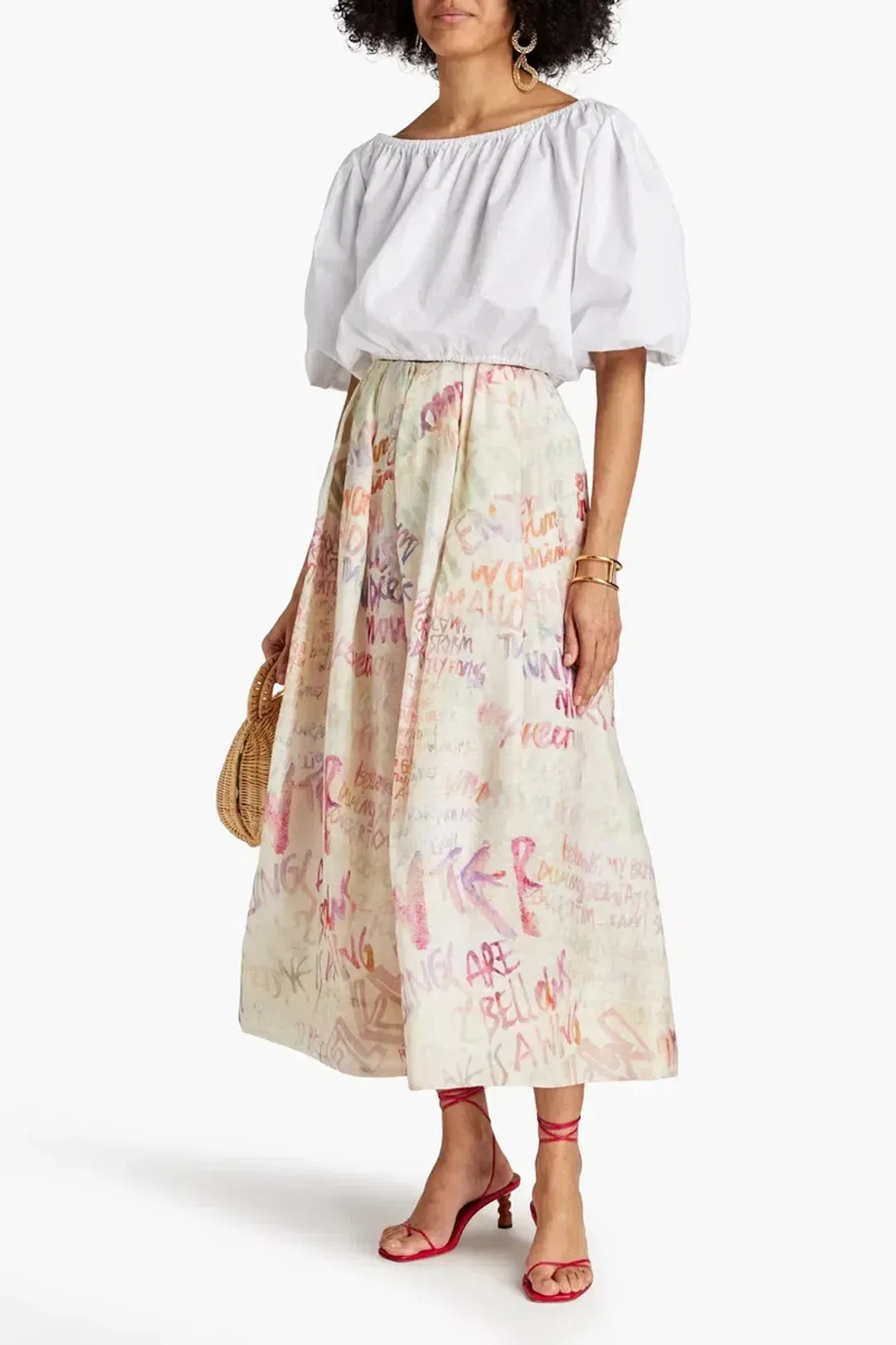 Zimmermann Dancer Gathered Maxi Skirt Ivory Graffiti Size 1 / AU 10 for rent on The Volte - main image