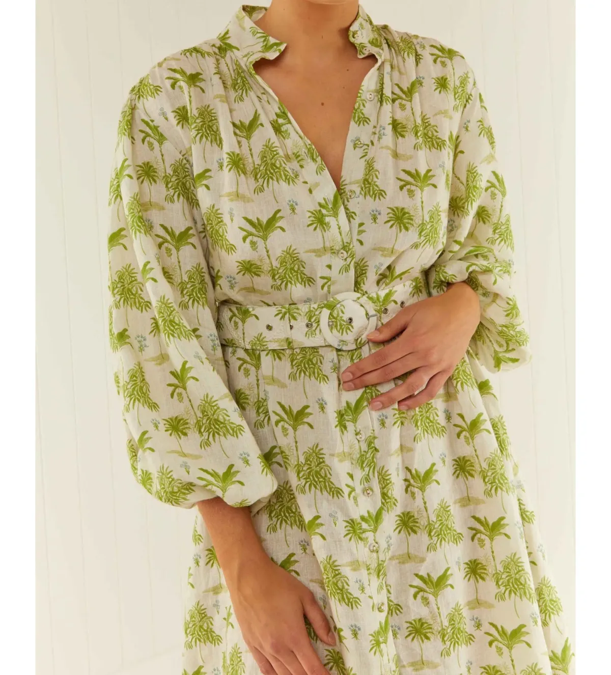 Palm Noosa Noddy Belted Shirt Dress in Green Palms Size 10 - Image 4