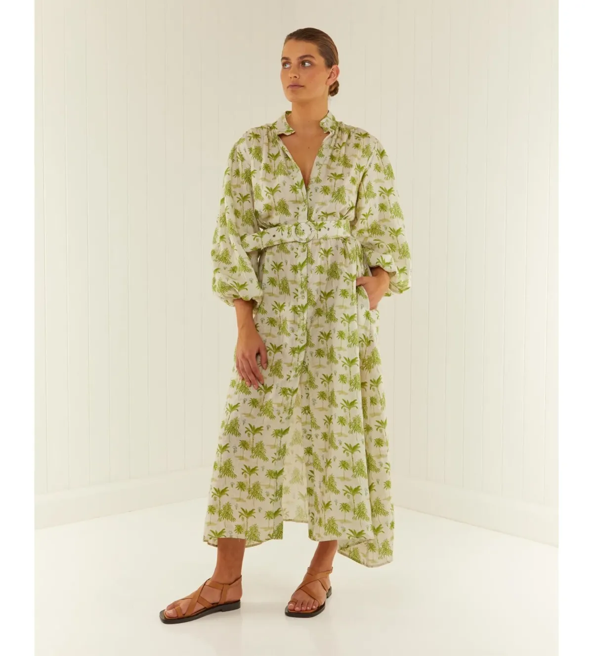 Palm Noosa Noddy Belted Shirt Dress in Green Palms Size 10 - Image 1