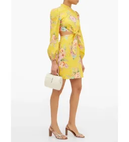 Zimmermann Zinnia Bow Cut Out Mini Dress Golden Floral Size 0/AU 8 for rent on The Volte - image 2