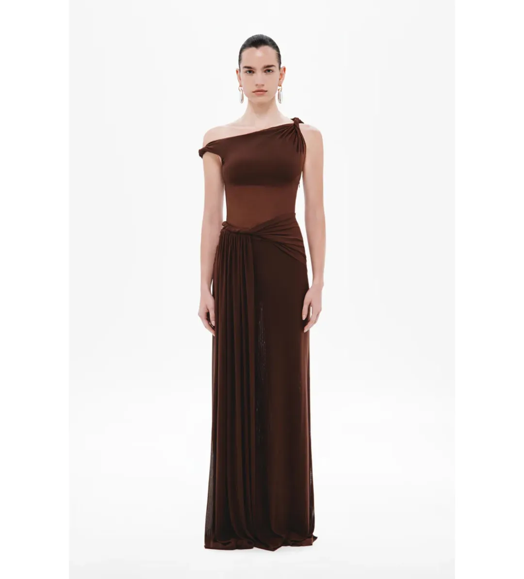 Misha Sisal Mesh Maxi Dress in Espresso Size 8 for rent on The Volte - main image