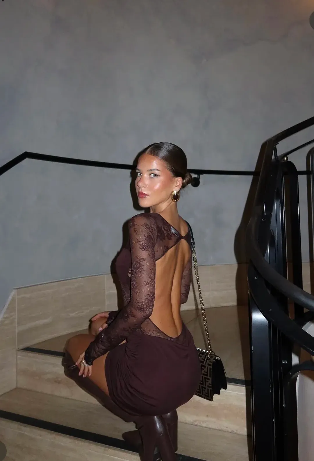 Benni Oskar Mini Dress- Brown- Size 6 for rent on The Volte - main image