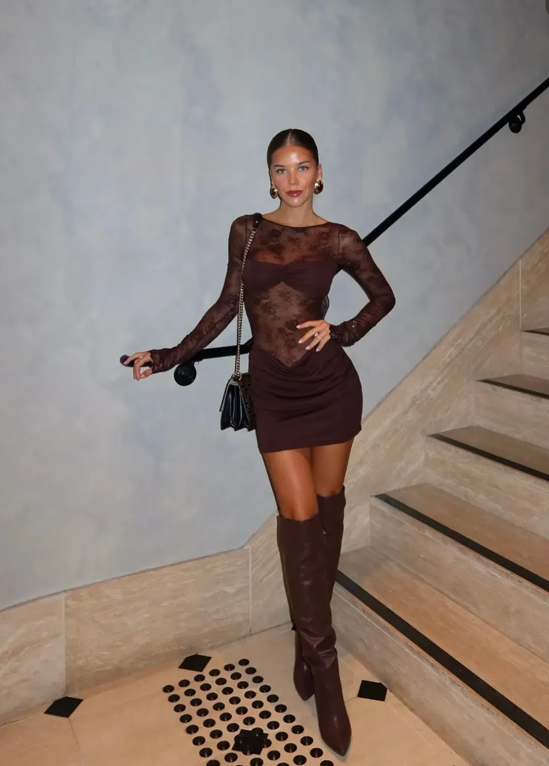 Benni Oskar Mini Dress- Brown- Size 6 for rent on The Volte - main image