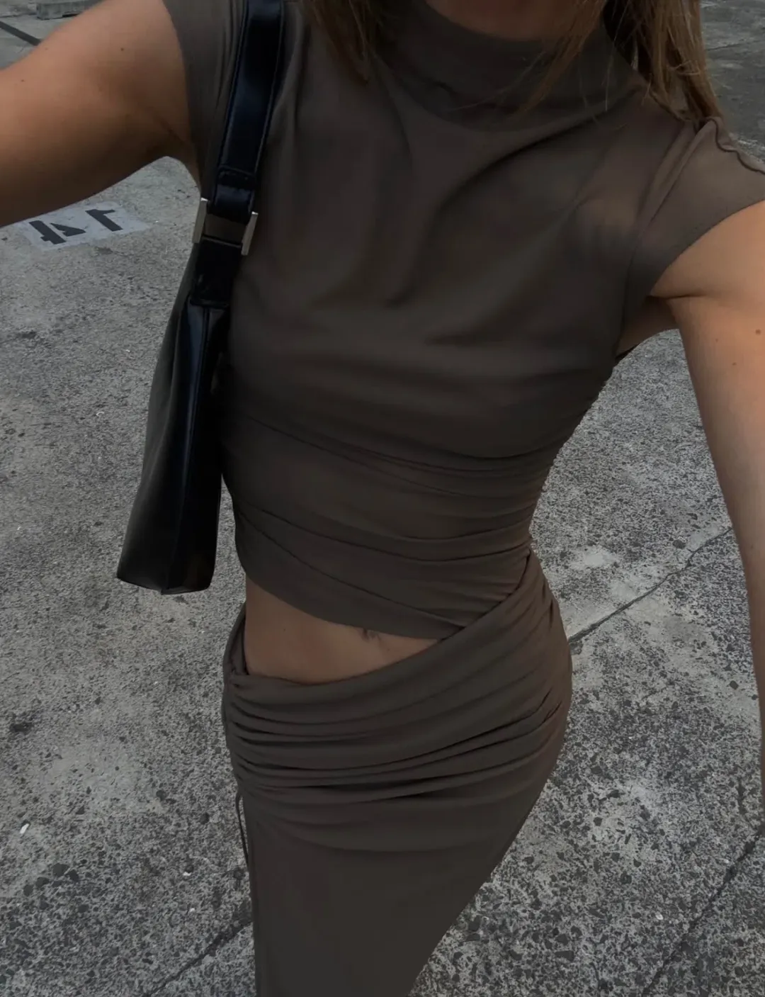 Benni Milo Mesh Maxi Dress- Mushroom/Brown- Size AU 6 for rent on The Volte - main image