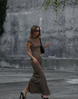 Benni Milo Mesh Maxi Dress- Mushroom/Brown- Size AU 6 for rent on The Volte - image 2