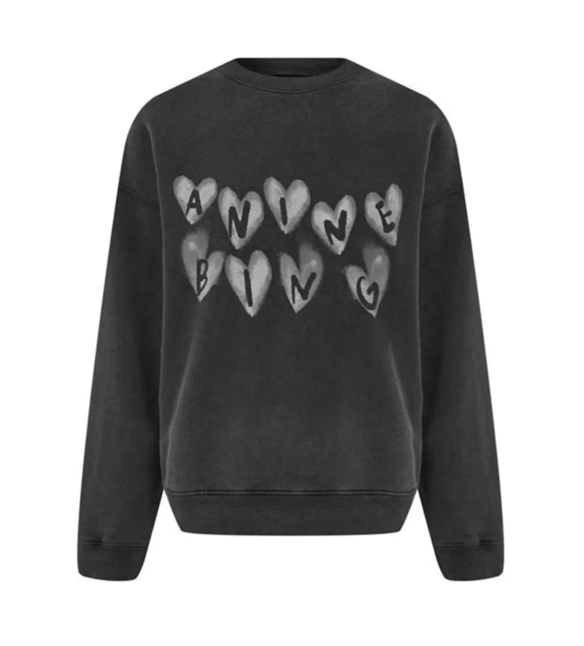 Anine Bing Spencer Sweatshirt Hearts Washed Black Size XS / AU 6 - Image 4