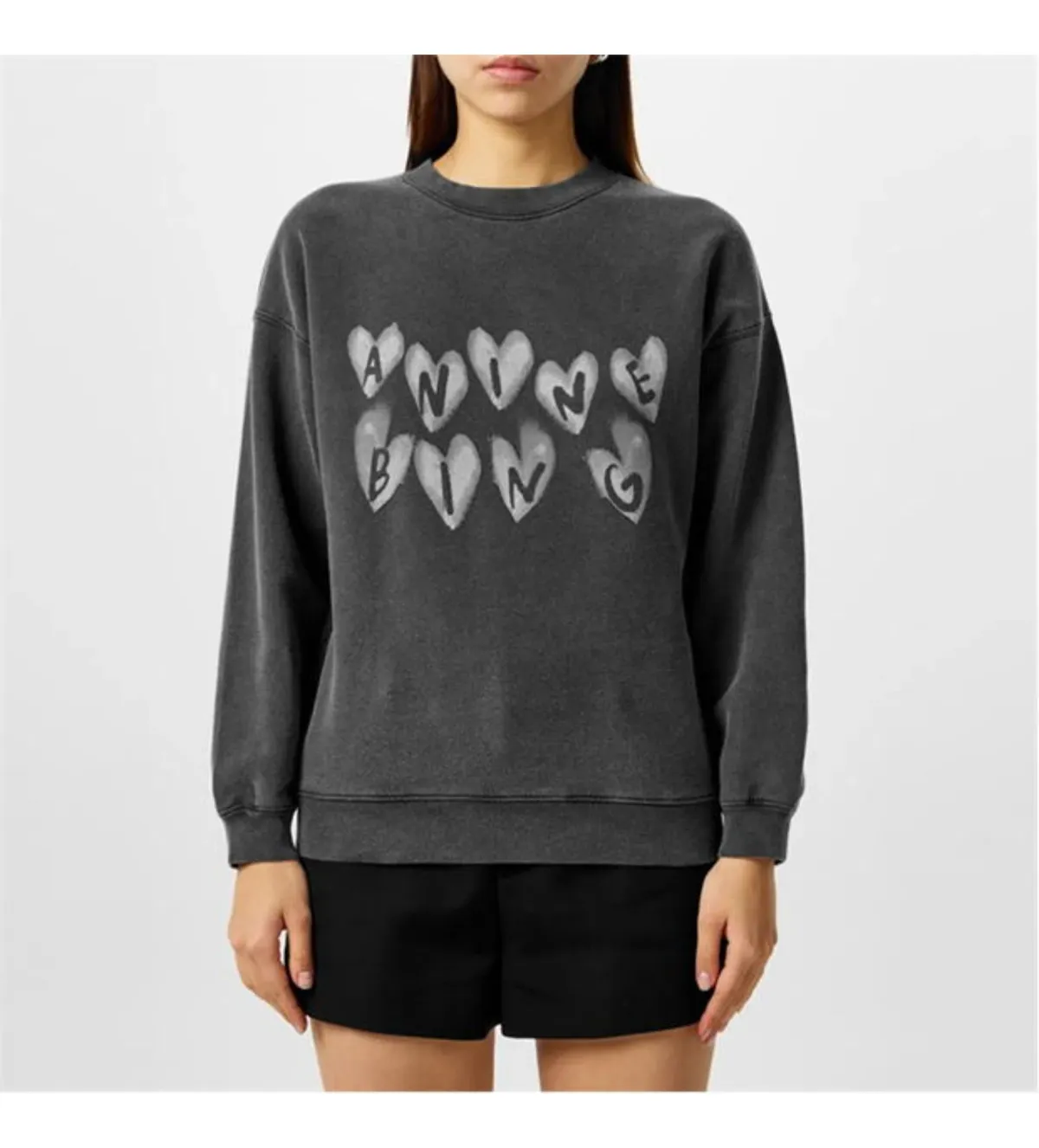 Anine Bing Spencer Sweatshirt Hearts Washed Black Size XS / AU 6 - Image 1