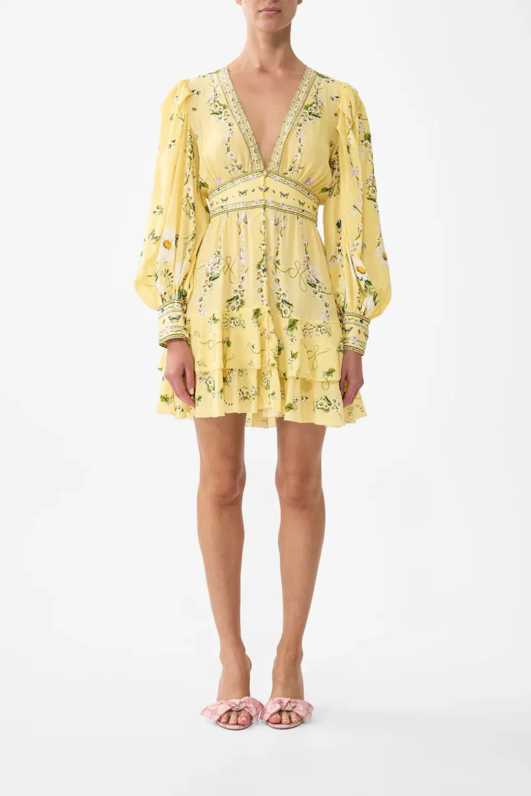 Camilla Button Front Frill Dress in Yellow Size XXL / AU 18 for rent on The Volte - main image