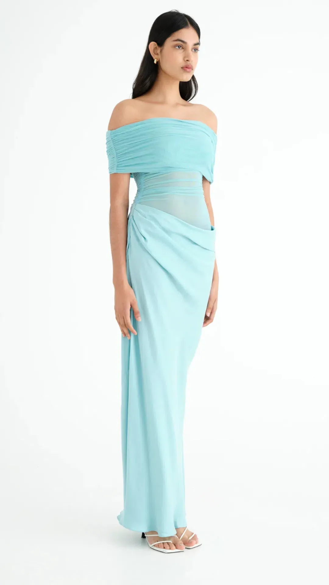 Benni Nico Off Shoulder Maxi Dress in Aquamarine Size AU 12 for rent on The Volte - main image