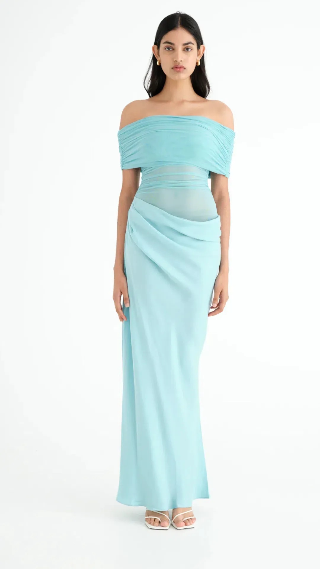 Benni Nico Off Shoulder Maxi Dress in Aquamarine Size AU 12 for rent on The Volte - main image